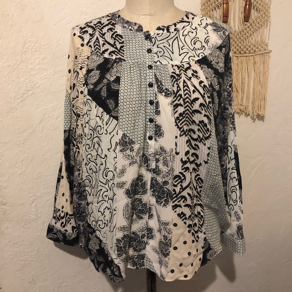 Anthro Maeve blouse bat sleeve patchwork Sz Xs